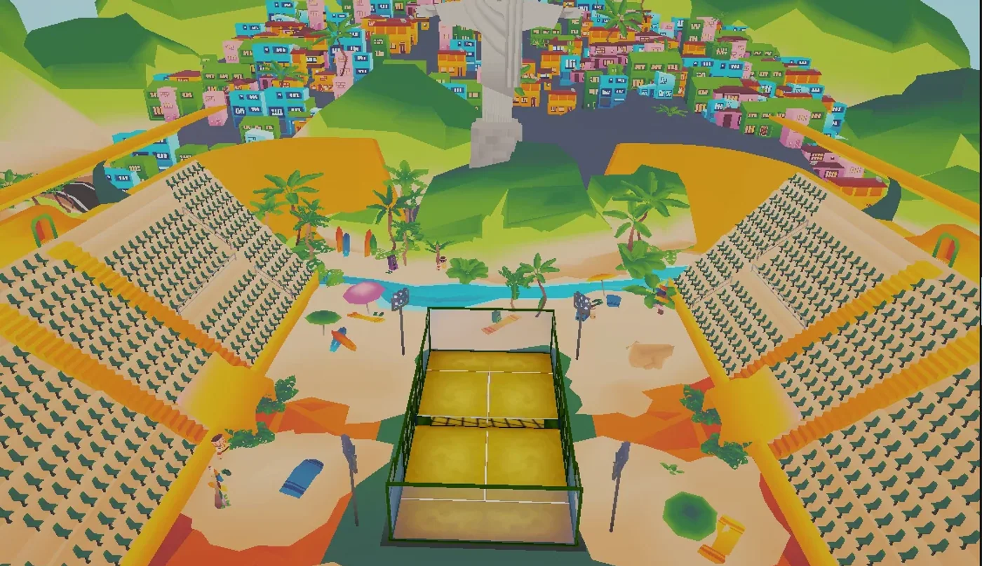 Pista de padel de Padel Pro World Tour ambientada en Brasil, con el Cristo Redentor y una favela al fondo