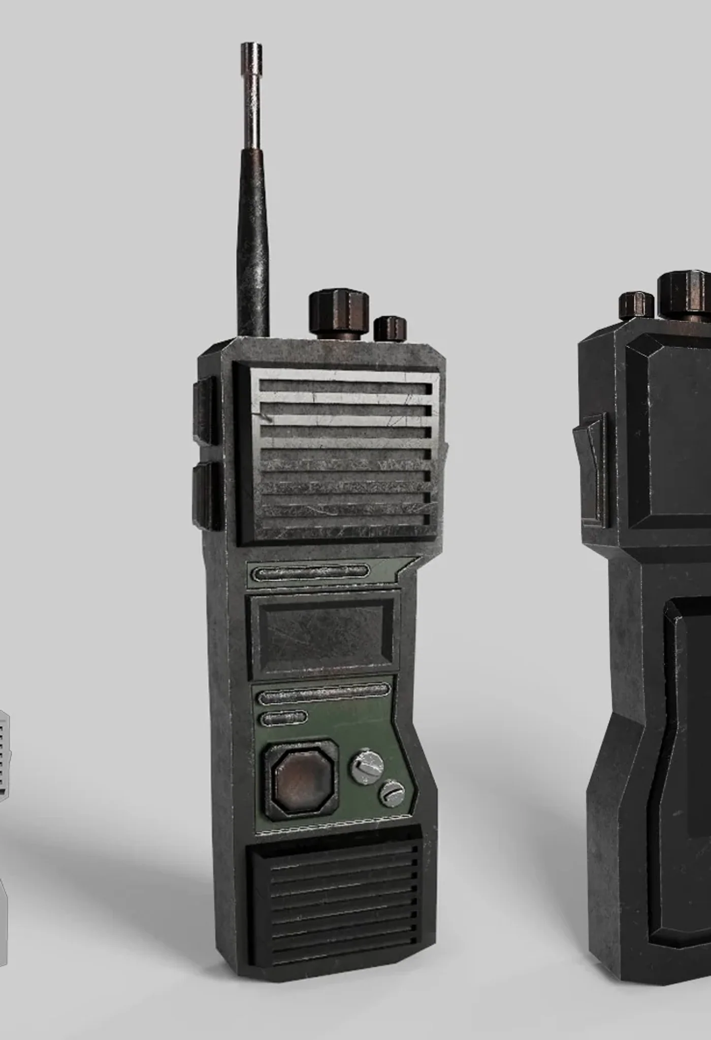 Proceso de modelado y texturizado de una radio walkie talkie para Contrapasso, de la malla base a la version final