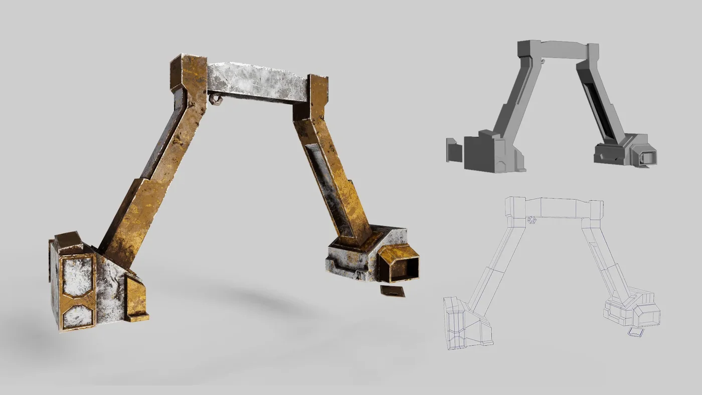 Proceso de modelado y texturizado de un brazo robotico oxidado para Contrapasso