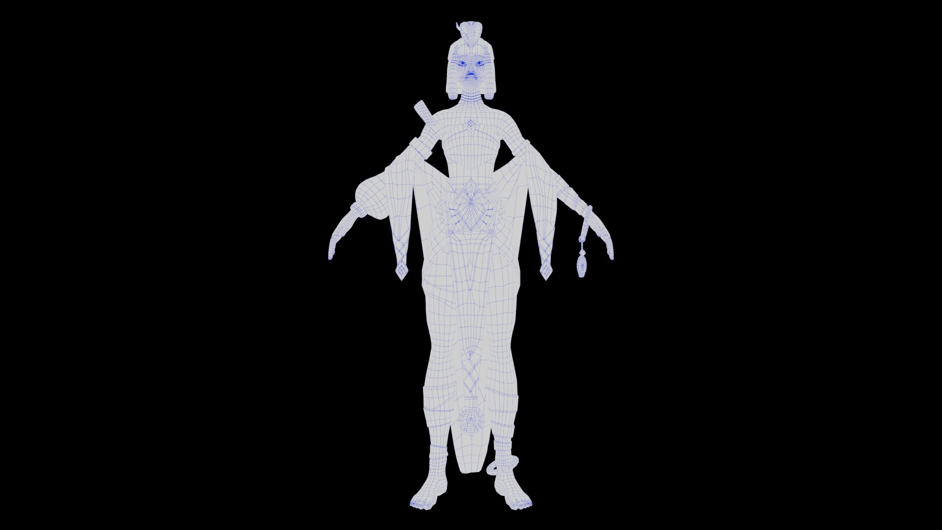 Topologia del modelo 3D de Cleopatra en vista de malla, cuerpo completo