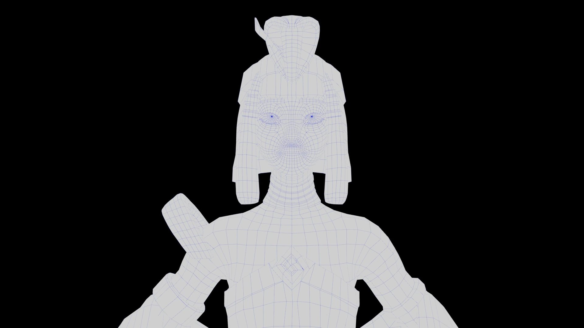 Topologia del torso y el tocado de Cleopatra en vista de malla