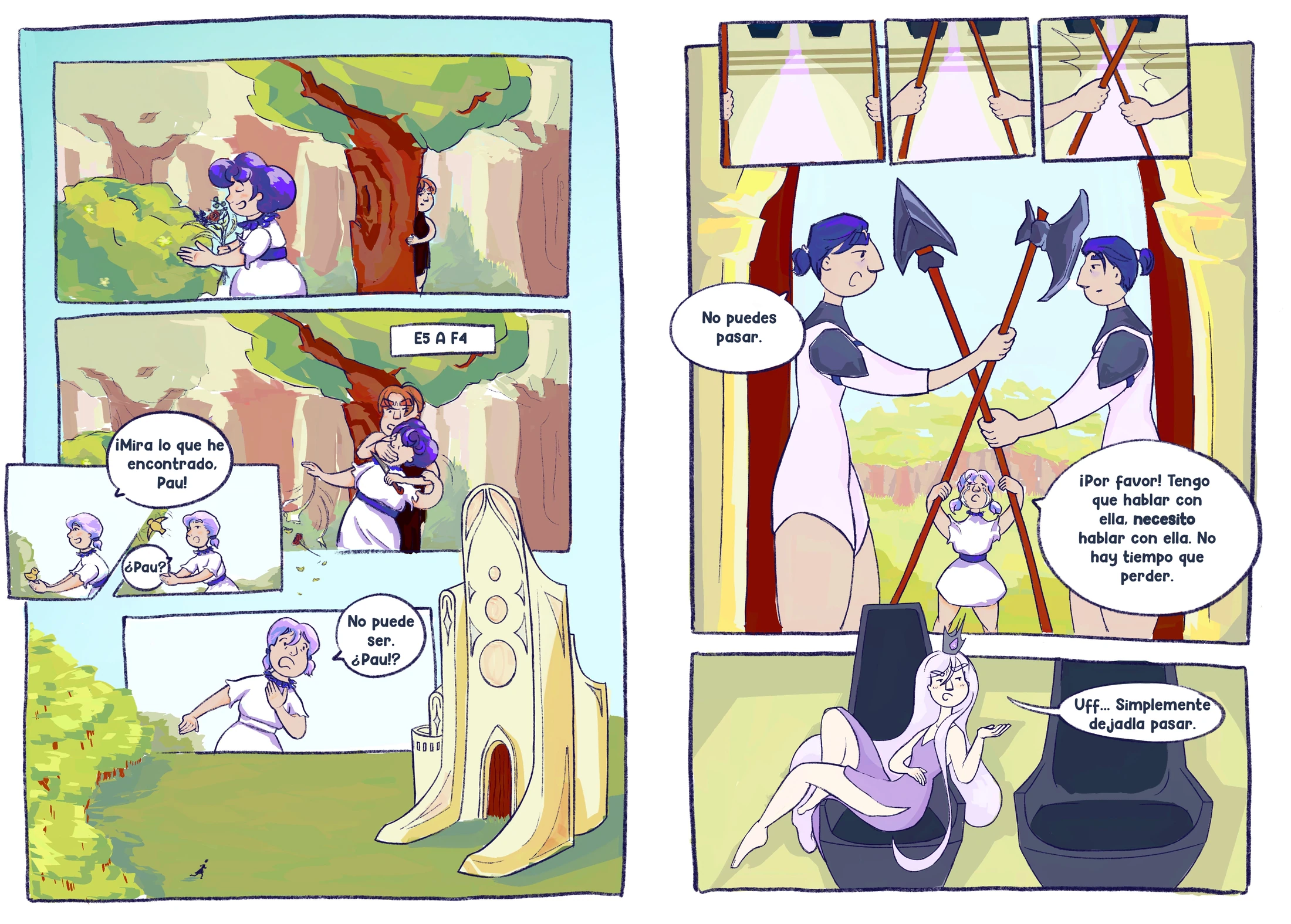 Paginas 1 y 2 del comic La partida inmortal, entintadas y coloreadas