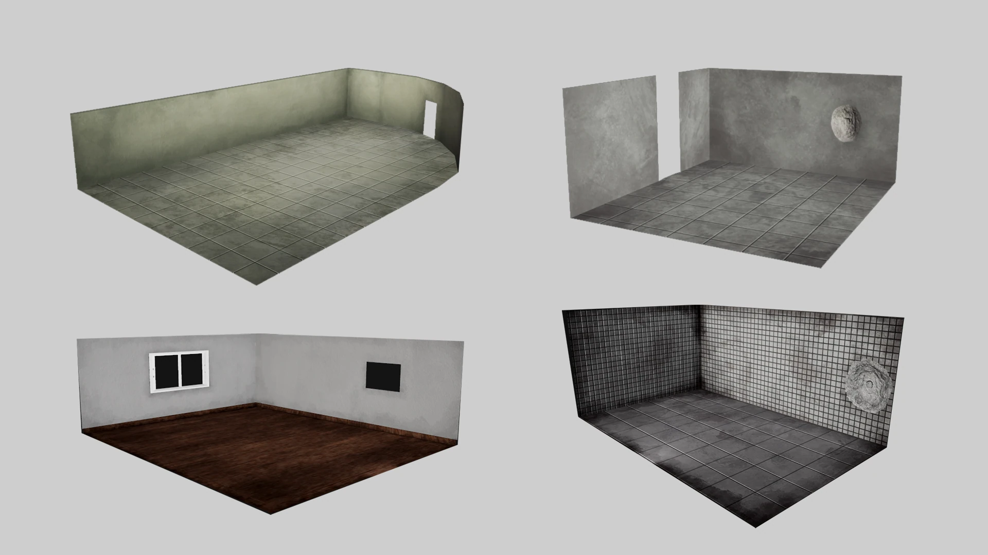 Variantes de una esquina de habitacion vacia para Contrapasso, en distintos acabados
