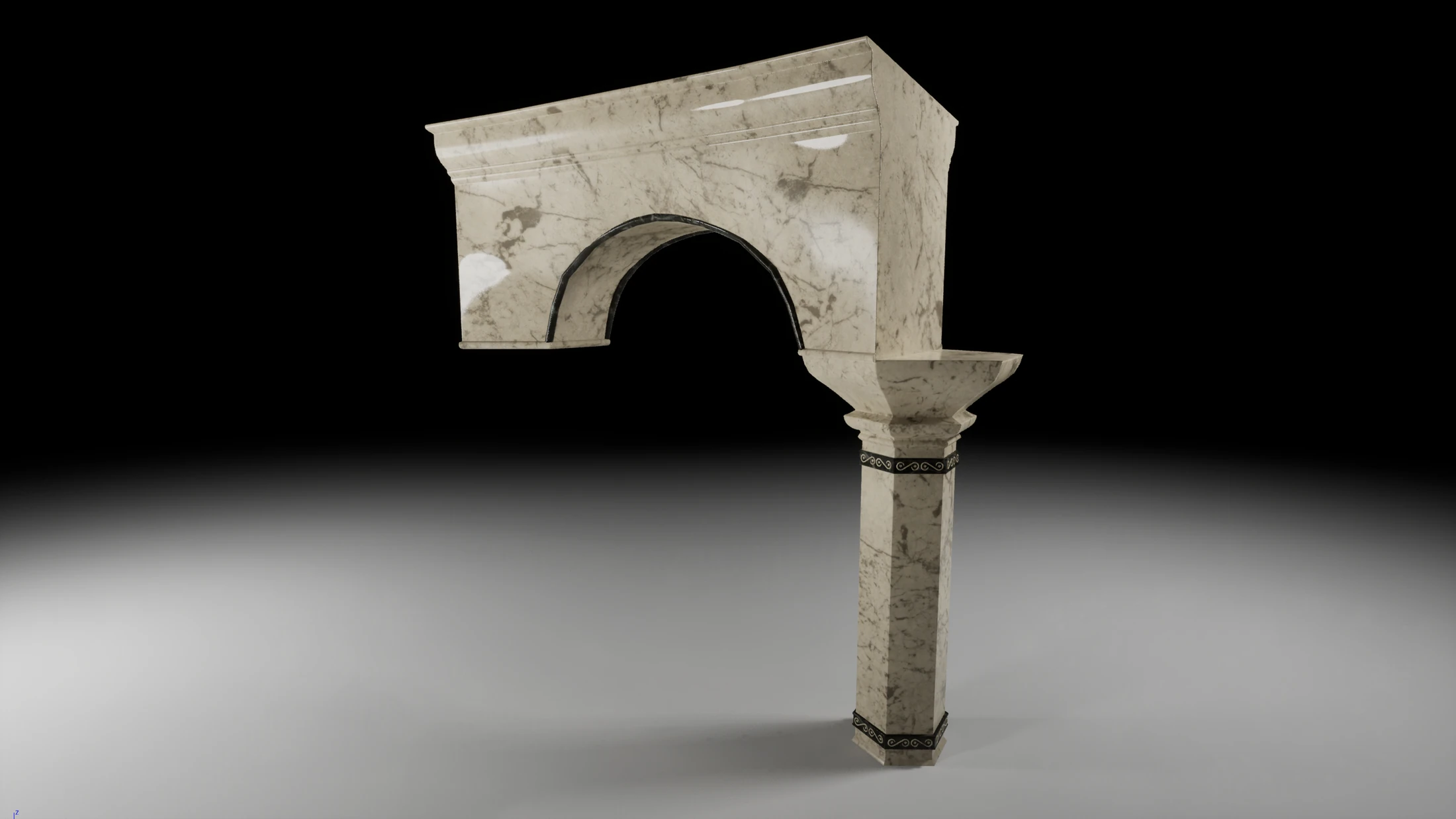 Modelado 3D de un arco de piedra decorativo para la estacion de metro