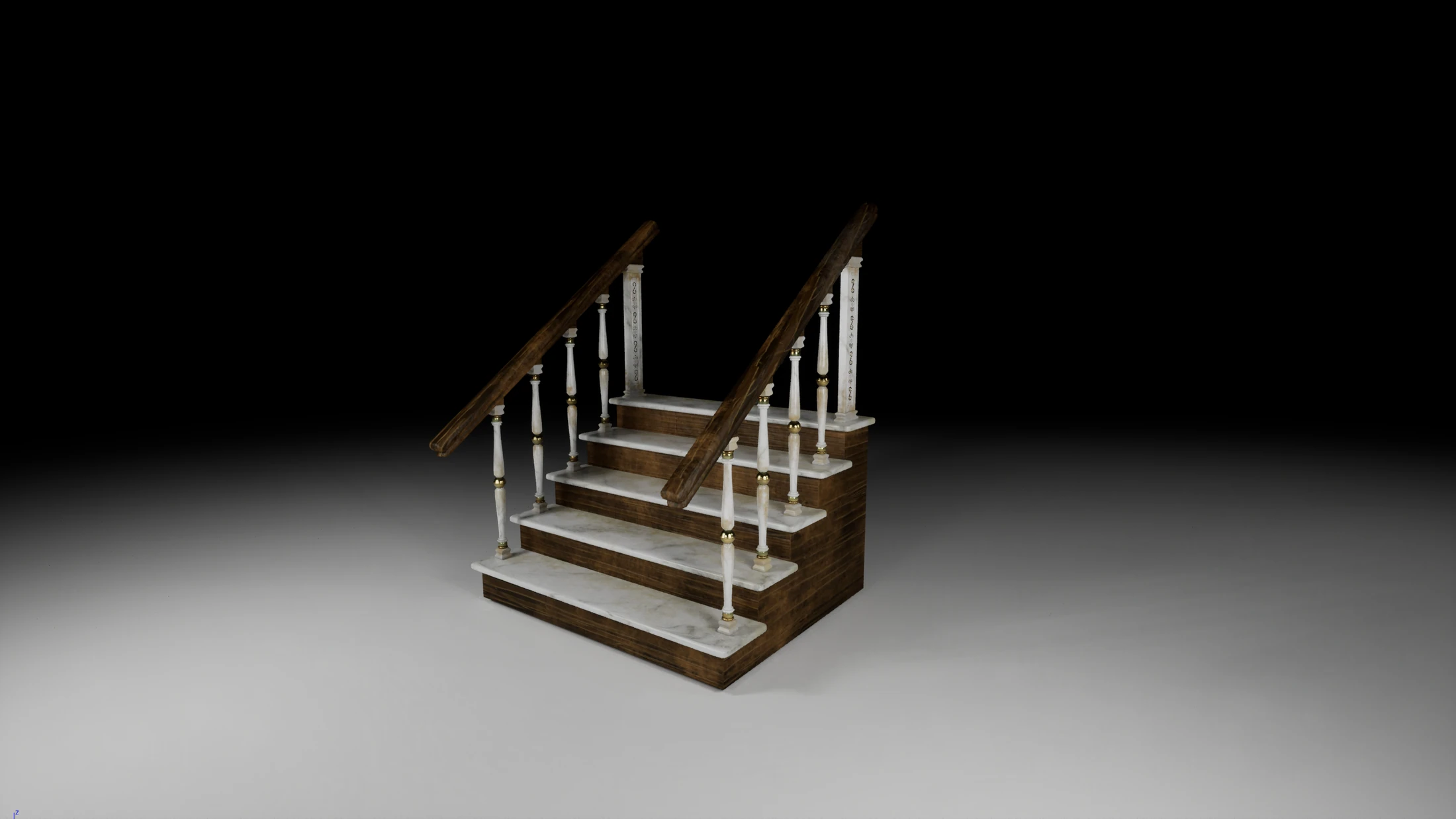 Modelado 3D de una escalera de madera para la estacion de metro