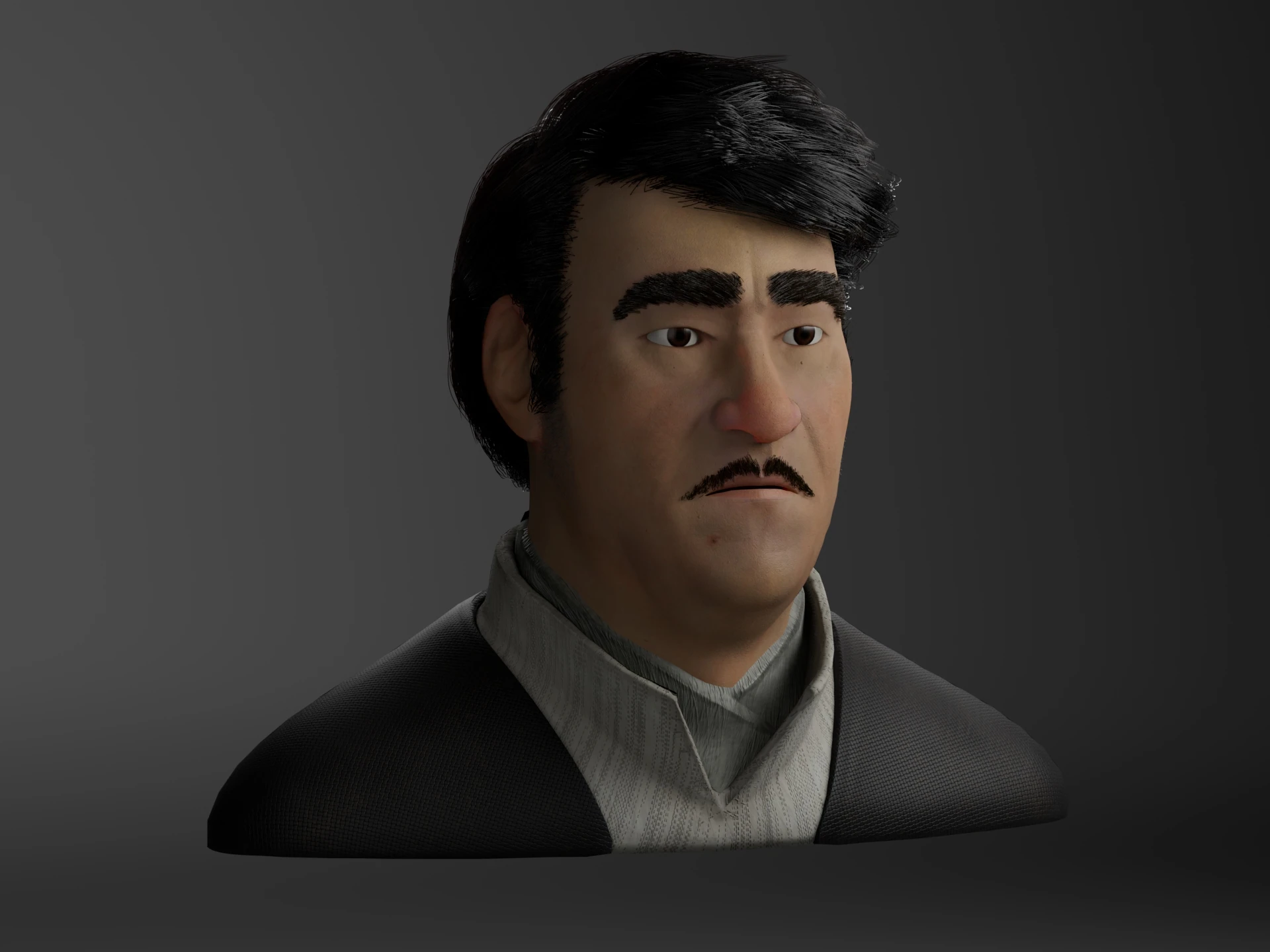Busto 3D final de Shanyun texturizado, vista de tres cuartos