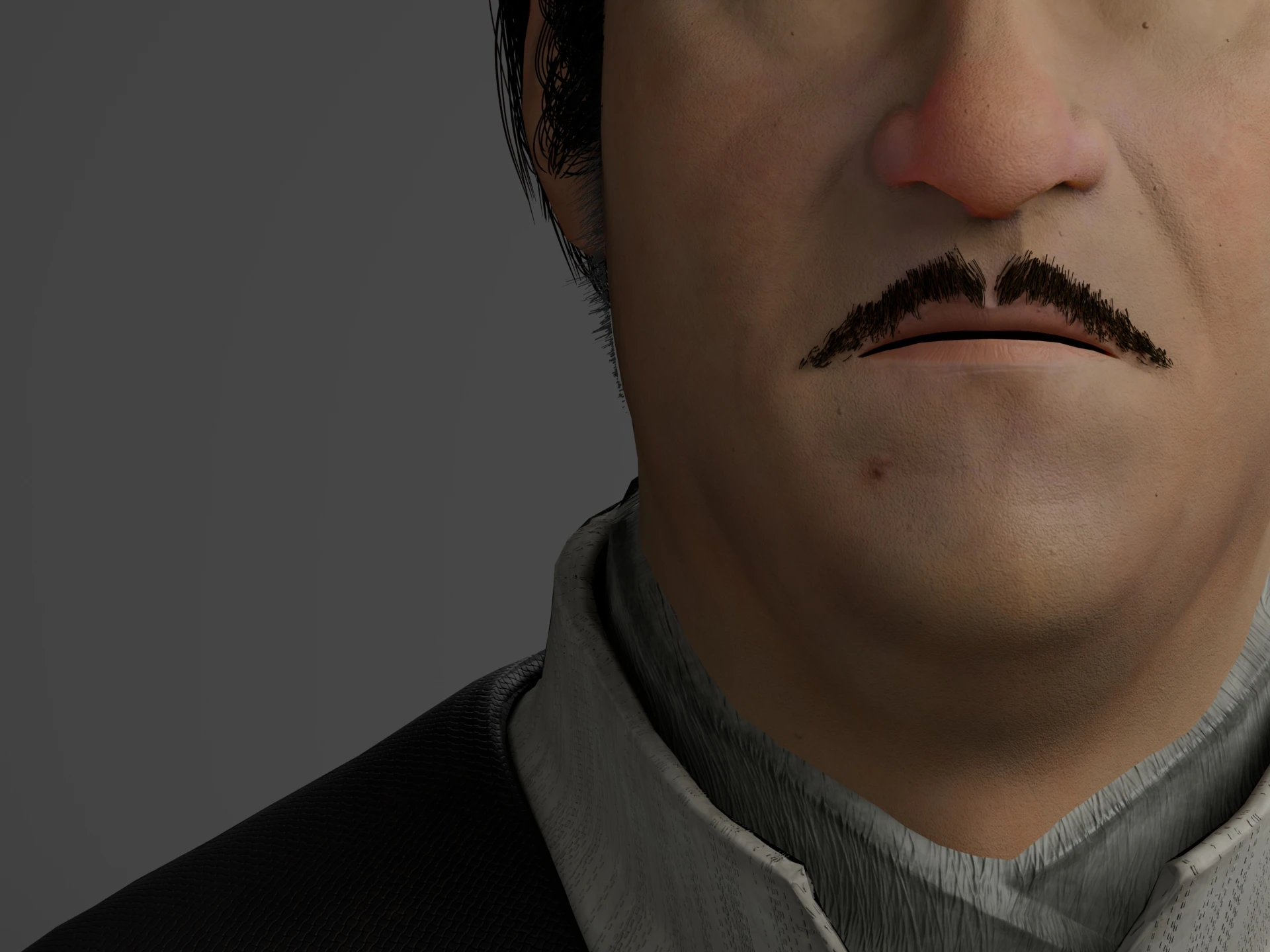 Detalle del texturizado de la nariz y el bigote del busto de Shanyun