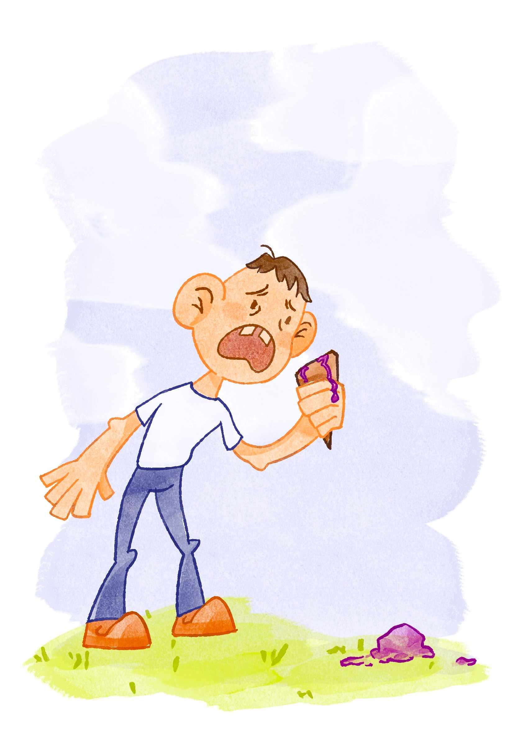 Ilustracion de un chico gritando tras habersele caido la bola del helado al suelo